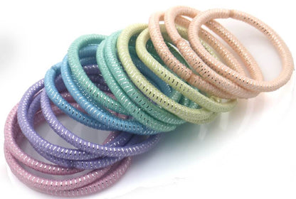 Haarelastieken set 18 stuks pastel glitter lila blauw mint roze geel zacht geen haarbreuk