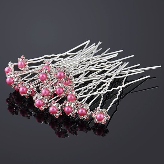 Haarpin met strassbloem en parel - Roze - Medase