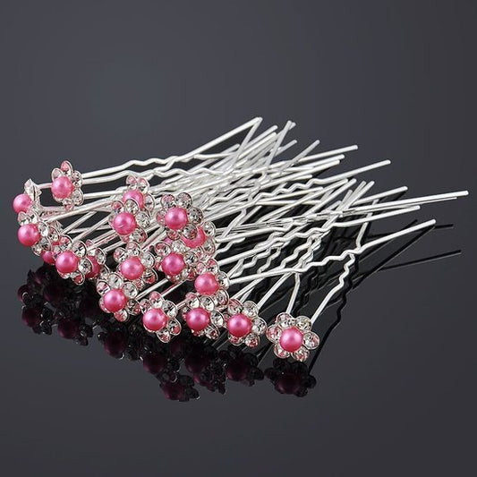Haarpin met strassbloem en parel - Roze - Medase