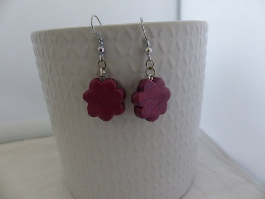 Handmade bloemetjes oorbellen - Metallic paars/roze - Medase