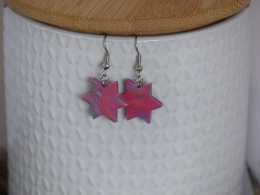 Handmade sterren oorbellen - Pink Party mix - Medase