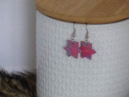 Handmade sterren oorbellen - Pink Party mix - Medase