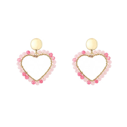 Hart Oorbellen met Kraaltjes - Statement Earrings 4cm - Div kleuren - Medase