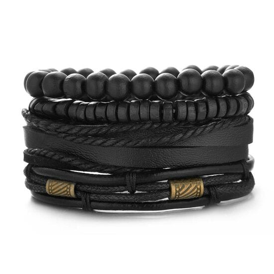 Heren armbanden set/4 - Zwart - Medase