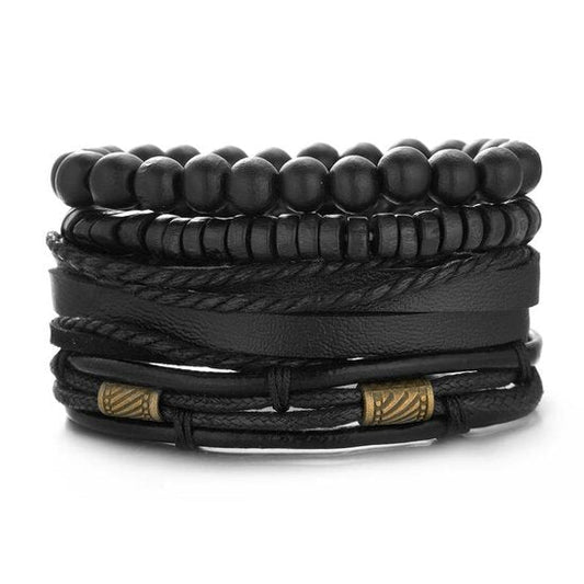 Heren armbanden set/4 - Zwart - Medase