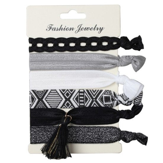 Ibiza elastiekjes tassel - Zwart/wit - Medase