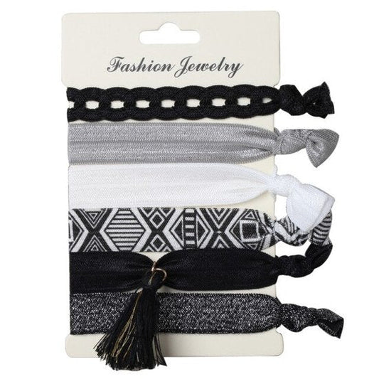Ibiza elastiekjes tassel - Zwart/wit - Medase