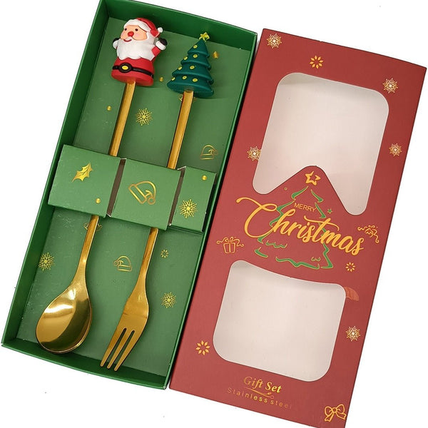 Kerst Bestek Set Goudkleurig - Kerstman & Kerstboom - Medase