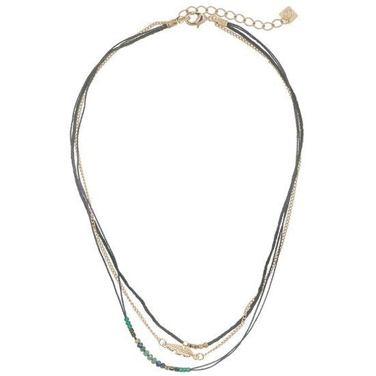 Ketting beads/feather - Groen/Goud - Medase