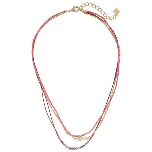 Ketting beads/feather - Roze/Goud - Medase