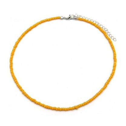 Ketting glass beads - Donkergeel/zilver - Medase