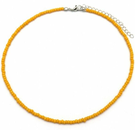 Ketting glass beads - Donkergeel/zilver - Medase