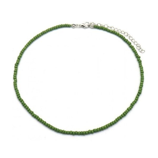 Ketting glass beads - Groen/zilver - Medase