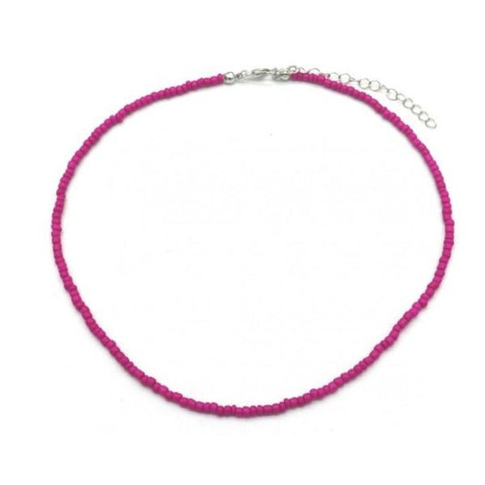 Ketting glass beads - hard roze/zilver - Medase