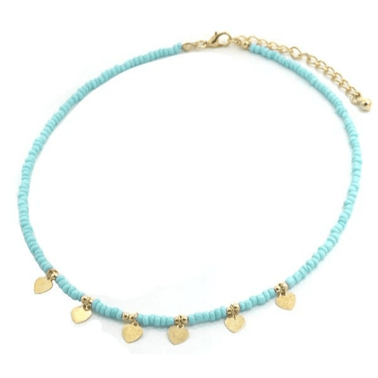 Ketting glass beads hearts - Blauw - Medase