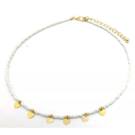 Ketting glass beads hearts - Wit - Medase