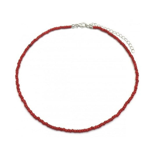 Ketting glass beads - Rood/zilver - Medase