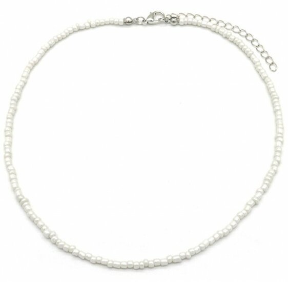 Ketting glass beads - Wit/zilver - Medase