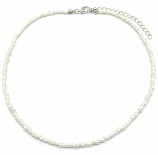 Ketting glass beads - Wit/zilver - Medase