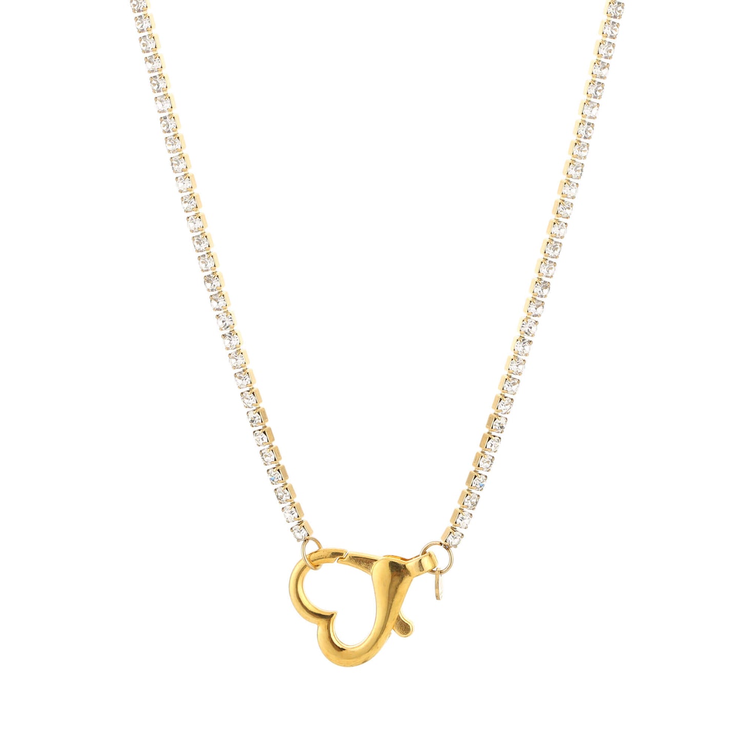 Goudkleurige ketting met strass en hartsluiting aan de voorkant