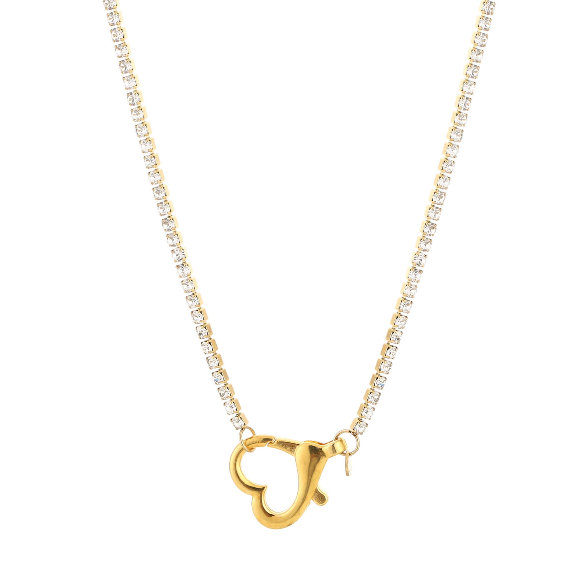 Goudkleurige ketting met strass en hartsluiting aan de voorkant