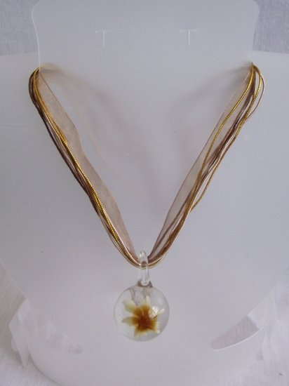 Ketting met glashanger - Beige - Medase