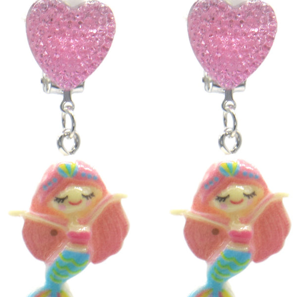 Kinder clip-on oorbellen zeemeermin met roze hart - Medase