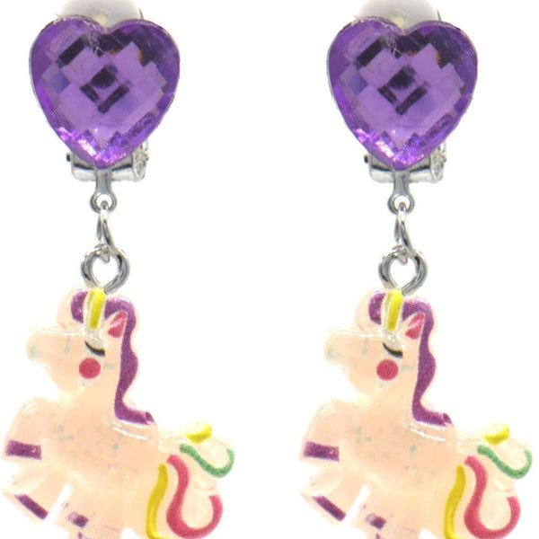 Kinder oorclips – Eenhoorn met paars hartje – 4 cm - Medase