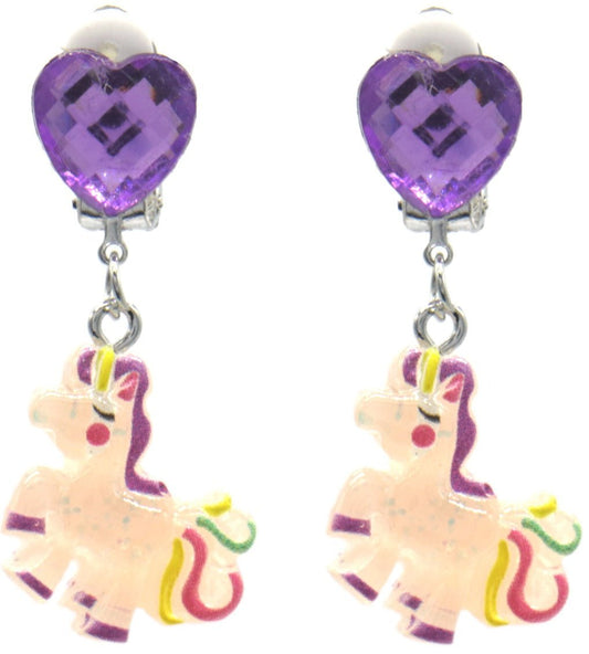 Kinder oorclips – Eenhoorn met paars hartje – 4 cm - Medase