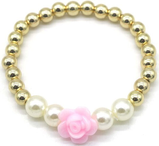 Kinderarmband roos - Wit/goud/Roze - Medase