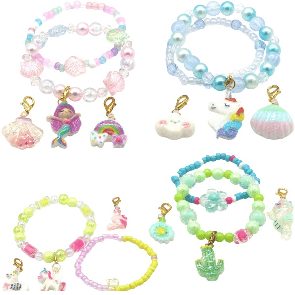 Kinderarmbandjes Set - 2 Armbanden met 3 Bedels - Div kleuren - Medase