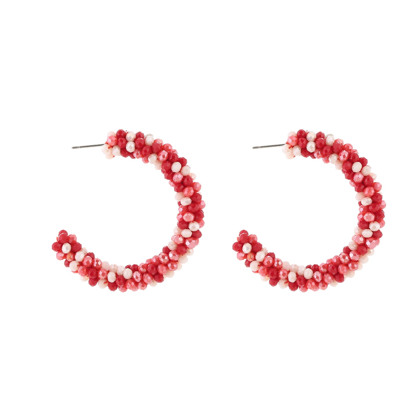 Kralen creolen beaded hoops 4,5cm roodmix statement oorbellen textured kraaltjes trendy elegant