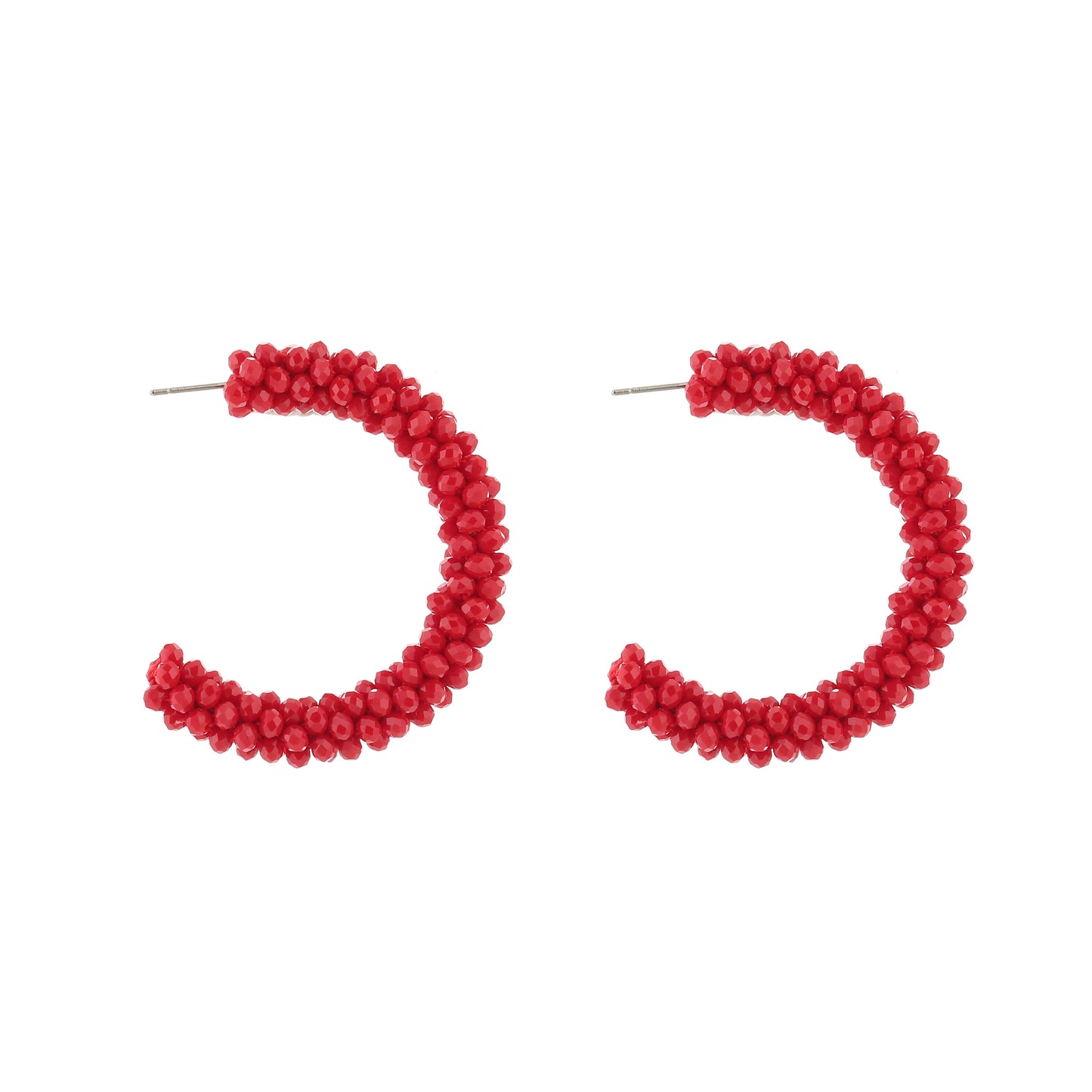 Kralen creolen beaded hoops 4,5cm rood statement oorbellen textured kraaltjes trendy elegant