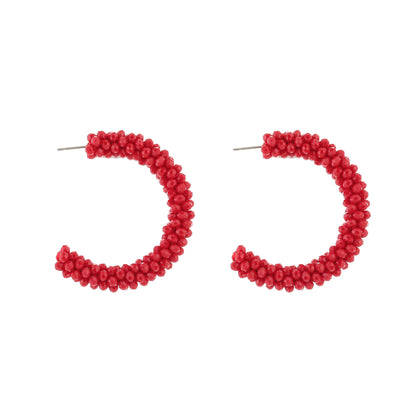 Kralen creolen beaded hoops 4,5cm rood statement oorbellen textured kraaltjes trendy elegant