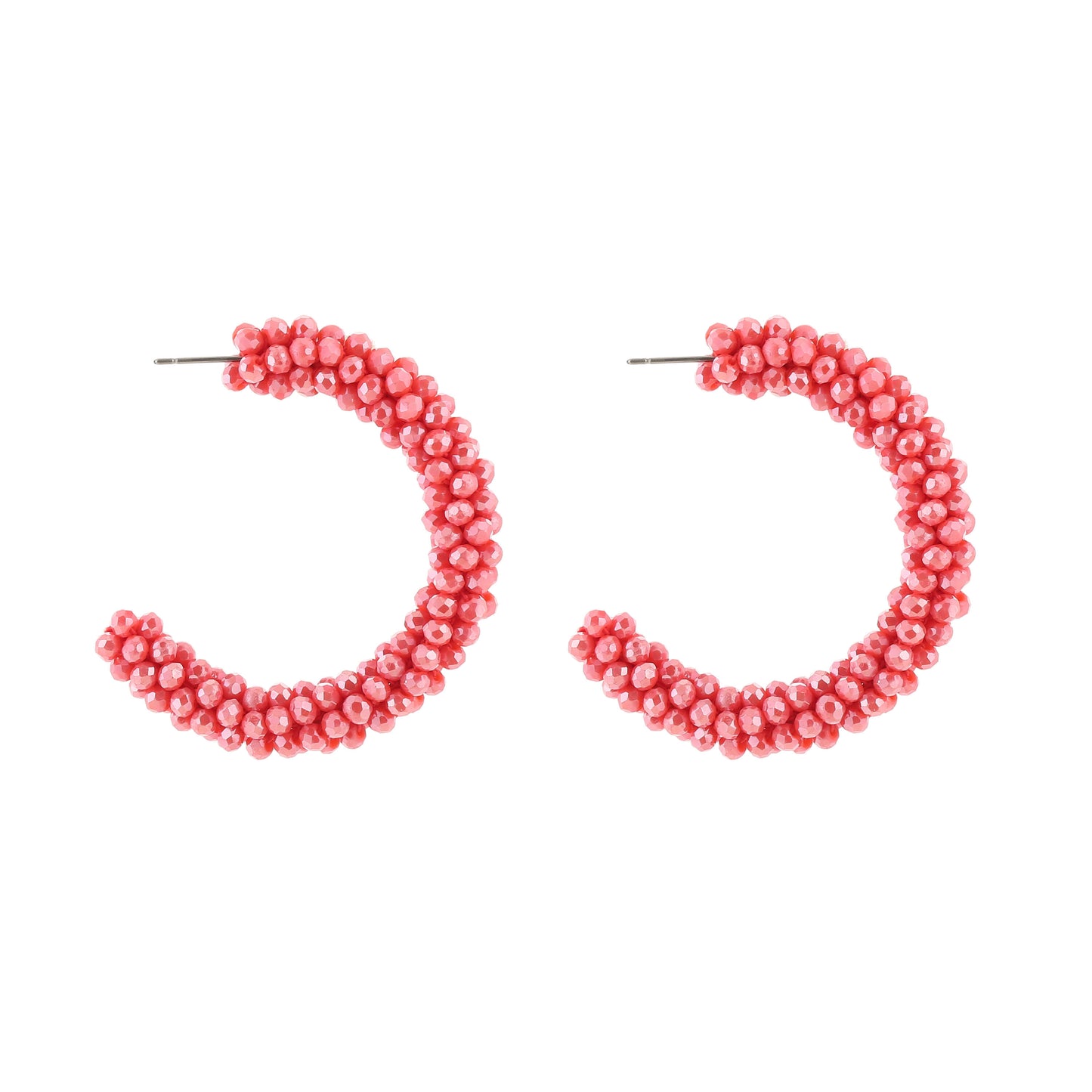 Kralen creolen oorbellen watermelon roze rood 4,5 cm met glanzende kralen