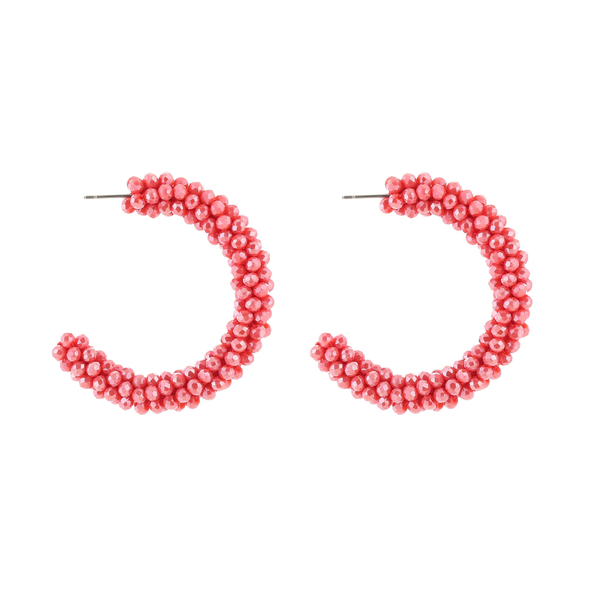 Kralen creolen oorbellen watermelon roze rood 4,5 cm met glanzende kralen