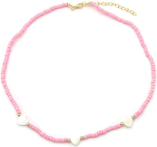 Kralen Ketting Kinderen Hartjes - Roze met Witte Hartjes - Medase
