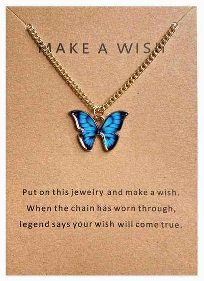 Make a wish ketting vlinder - Goud/blauw - Medase