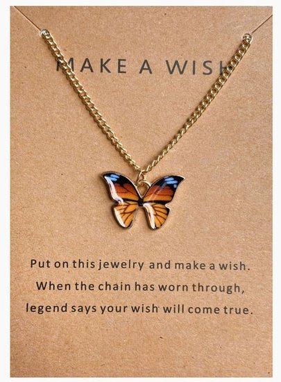 Make a wish ketting vlinder - Goud/Oranje - Medase