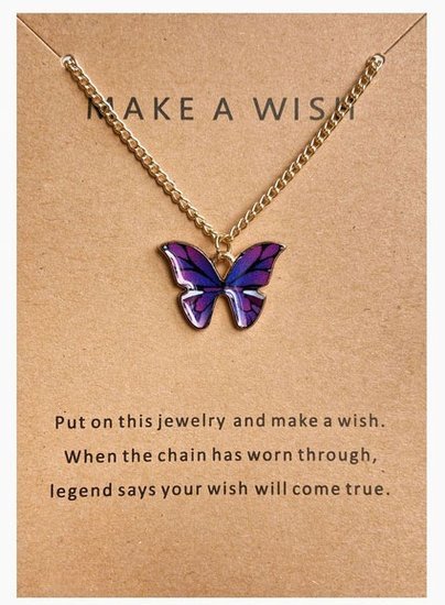 Make a wish ketting vlinder - Goud/Paars - Medase
