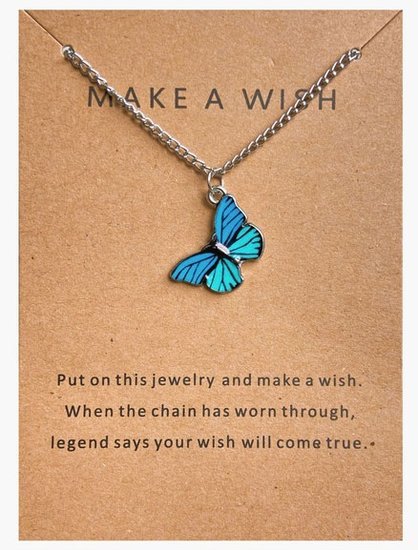Make a wish ketting vlinder - Zilver/Blauw - Medase
