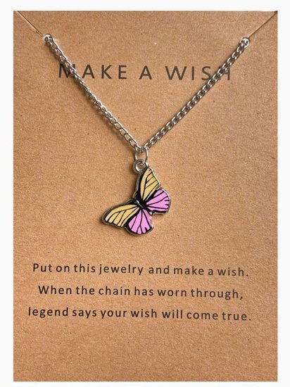 Make a wish ketting vlinder - Zilver/geel/roze - Medase