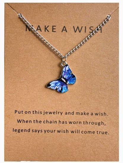 Make a wish ketting vlinder - Zilver/paars - Medase
