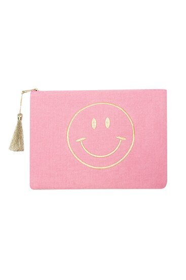 Make - up/Toilet tas smiley - Roze/goud - Medase