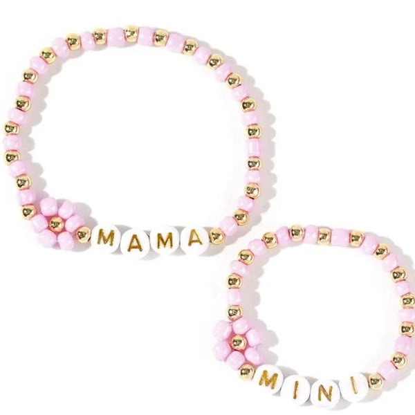Mama & Mini Armbandjes Set – Elastisch – Roze met Goud - Medase