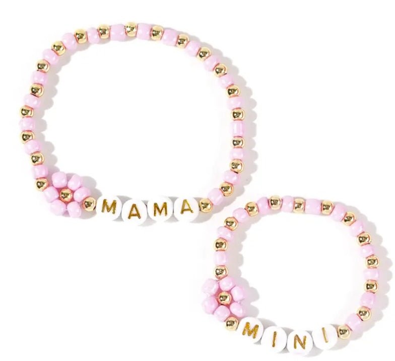 Mama & Mini Armbandjes Set – Elastisch – Roze met Goud - Medase