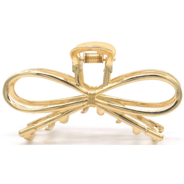 Metalen haarklem 7cm strik vorm goudkleurig sterke veersluiting elegant