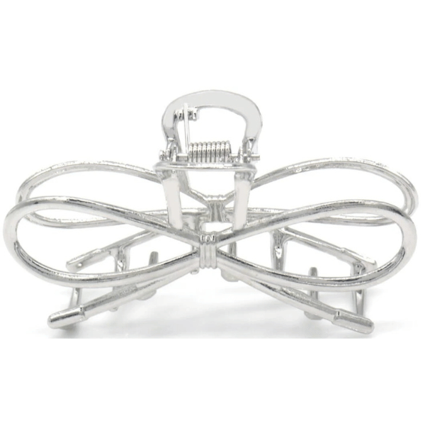 Metalen haarklem 7cm strik vorm zilverkleurig sterke veersluiting elegant