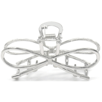 Metalen haarklem 7cm strik vorm zilverkleurig sterke veersluiting elegant