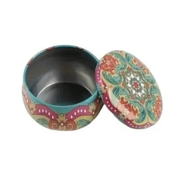 Metalen opberg blikje - Beige/rood/blauw - Medase